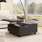 Grand banc de rangement carré, pouf avec deux portes de rangement, table basse moderne du milieu du siècle pour salon, incrustation de clous décoratifs