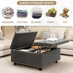 Grand banc de rangement carré, pouf avec deux portes de rangement, table basse moderne du milieu du siècle pour salon, incrustation de clous décoratifs