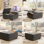 Grand banc de rangement carré, pouf avec deux portes de rangement, table basse moderne du milieu du siècle pour salon, incrustation de clous décoratifs