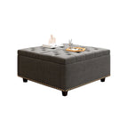Grand banc de rangement carré, pouf avec deux portes de rangement, table basse moderne du milieu du siècle pour salon, incrustation de clous décoratifs