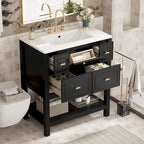 Meuble lavabo de salle de bain 30 po avec évier en céramique, ensemble de vanité autoportant simple avec 5 tiroirs