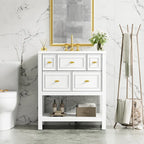 Meuble lavabo de salle de bain 30 po avec évier en céramique, ensemble de vanité autoportant simple avec 5 tiroirs