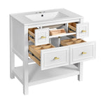 Meuble lavabo de salle de bain 30 po avec évier en céramique, ensemble de vanité autoportant simple avec 5 tiroirs