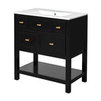 Meuble lavabo de salle de bain 30 po avec évier en céramique, ensemble de vanité autoportant simple avec 5 tiroirs