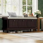 Banc à chaussures avec coussin rabattable et espace de rangement caché, banc de rangement à chaussures pour entrée avec 3 tiroirs, banc de bout de lit pour chambre
