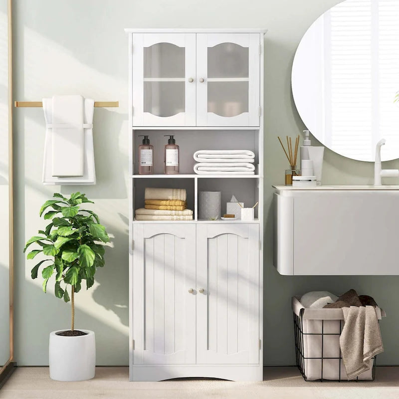Meuble de rangement haut de salle de bain de 148,6 cm, armoire à linge sur pied - Voir détails