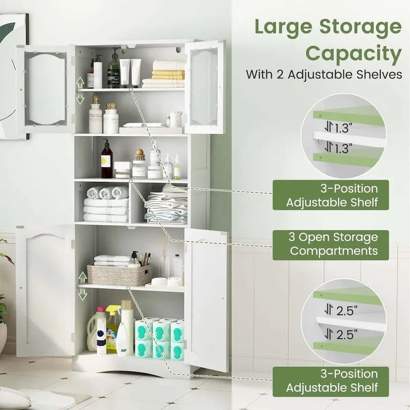Meuble de rangement haut de salle de bain de 148,6 cm, armoire à linge sur pied - Voir détails