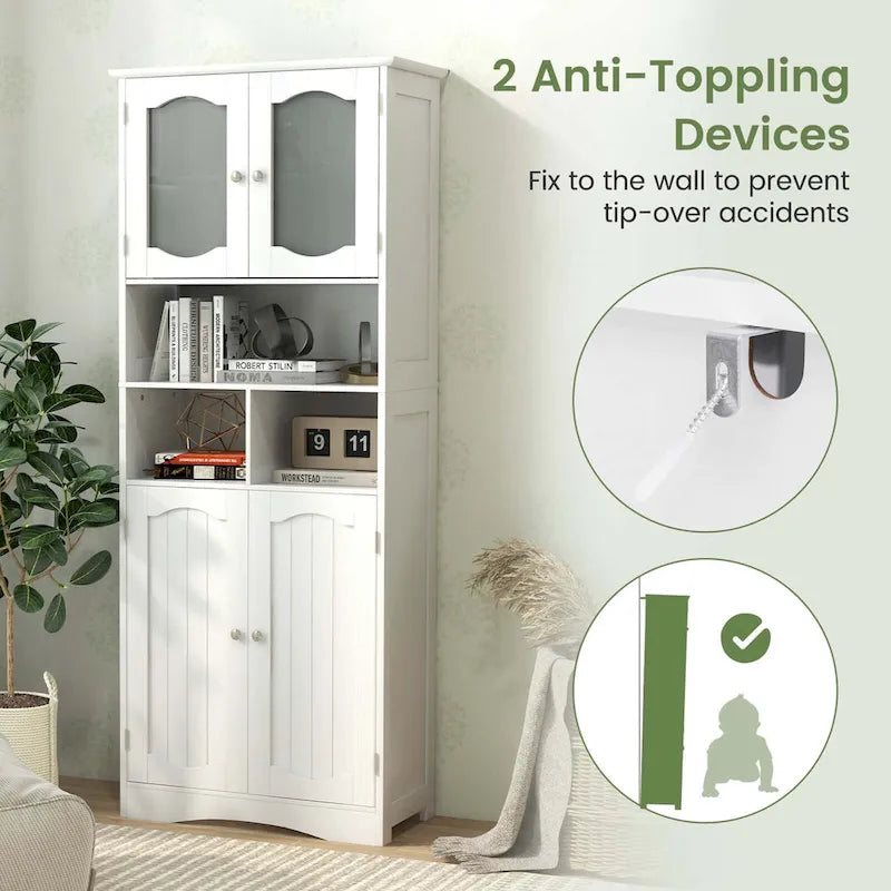 Meuble de rangement haut de salle de bain de 148,6 cm, armoire à linge sur pied - Voir détails