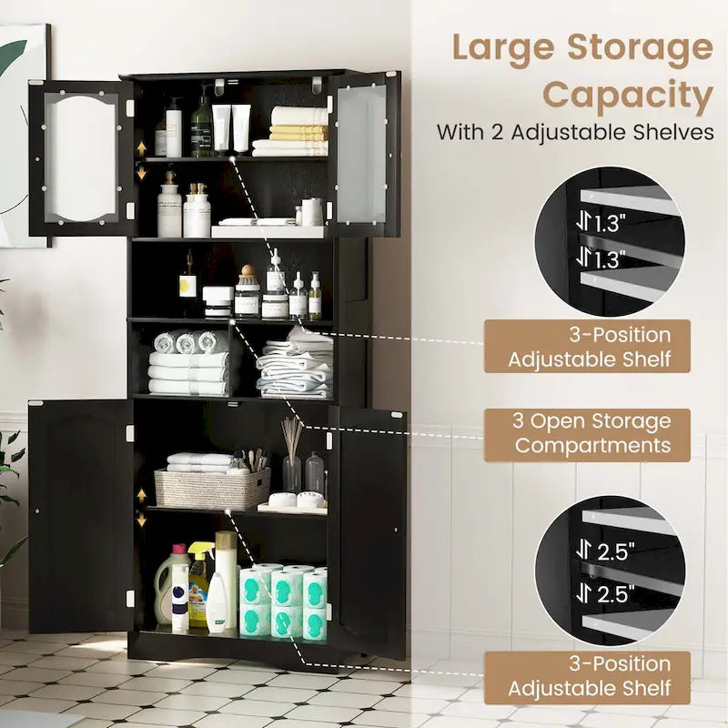 Meuble de rangement haut de salle de bain de 148,6 cm, armoire à linge sur pied - Voir détails