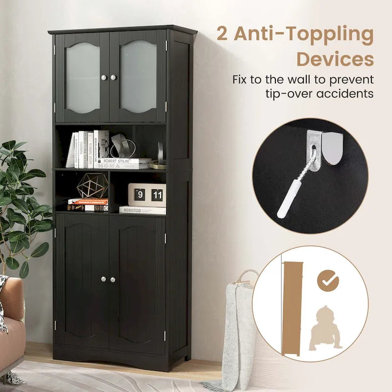 Meuble de rangement haut de salle de bain de 148,6 cm, armoire à linge sur pied - Voir détails