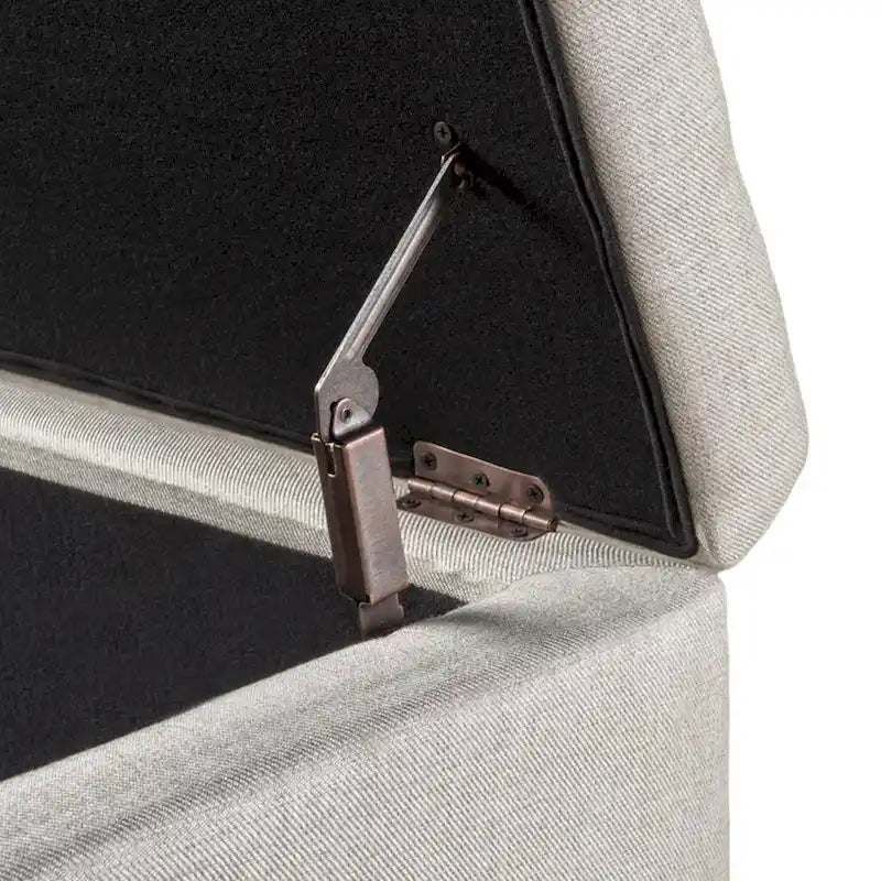 Banc de rangement ottoman, 130 cm, tissu beige, clous décoratifs en laiton