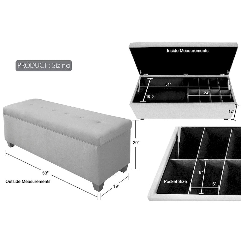 Banc de rangement pour chaussures et linge DUO 6 boutons, lin – NOVA