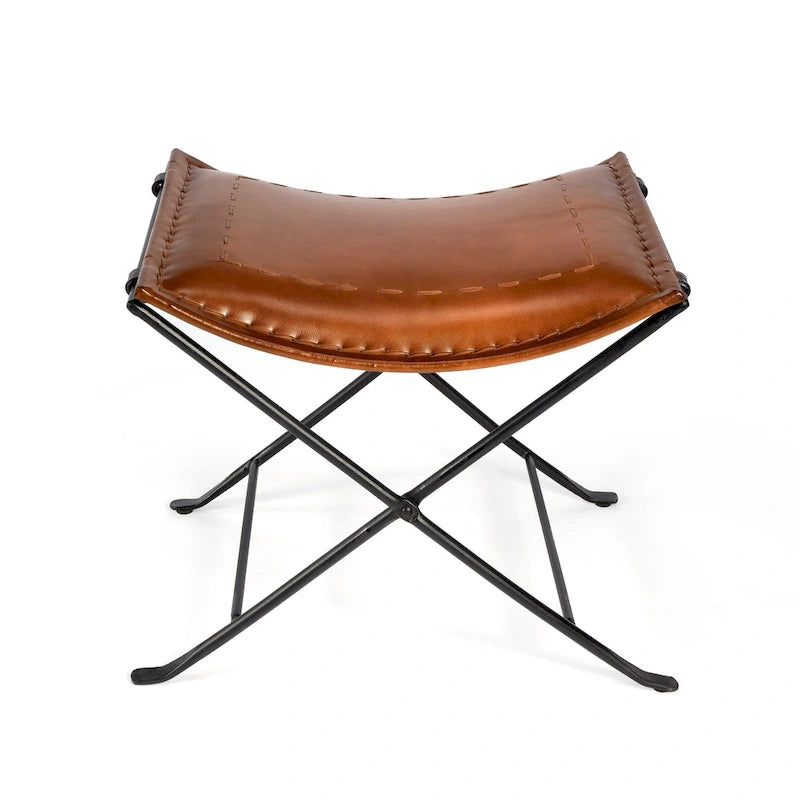 Tabouret artisanal en cuir Melton (Inde)