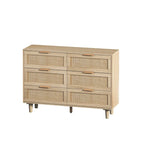 Commode de rangement en rotin à 6 tiroirs, pour chambre à coucher, salon, couleur bois
