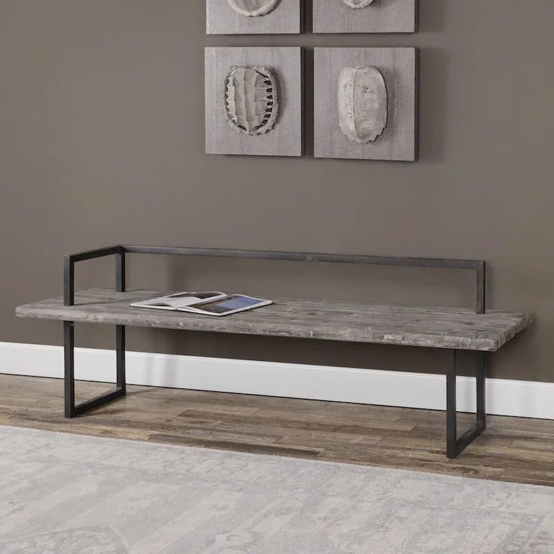 Banc en bois de récupération blanc antique
