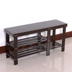 Banc à chaussures en bambou type lattes de 90 cm avec compartiment bottes - Café - 35,43 x 11,02 x 17,72