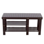 Banc à chaussures en bambou type lattes de 90 cm avec compartiment bottes - Café - 35,43 x 11,02 x 17,72