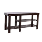 Banc à chaussures en bambou type lattes de 90 cm avec compartiment bottes - Café - 35,43 x 11,02 x 17,72
