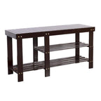 Banc à chaussures en bambou type lattes de 90 cm avec compartiment bottes - Café - 35,43 x 11,02 x 17,72