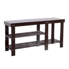 Banc à chaussures en bambou type lattes de 90 cm avec compartiment bottes - Café - 35,43 x 11,02 x 17,72