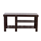 Banc à chaussures en bambou type lattes de 90 cm avec compartiment bottes - Café - 35,43 x 11,02 x 17,72