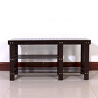 Banc à chaussures en bambou type lattes de 90 cm avec compartiment bottes - Café - 35,43 x 11,02 x 17,72