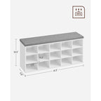 Banc à chaussures en bois avec coussin, organisateur de rangement à 15 compartiments - 11,8P x 41,3L x 18,9H