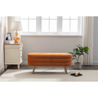 Banc de rangement en velours avec pieds en bois pour salon et chambre à coucher
