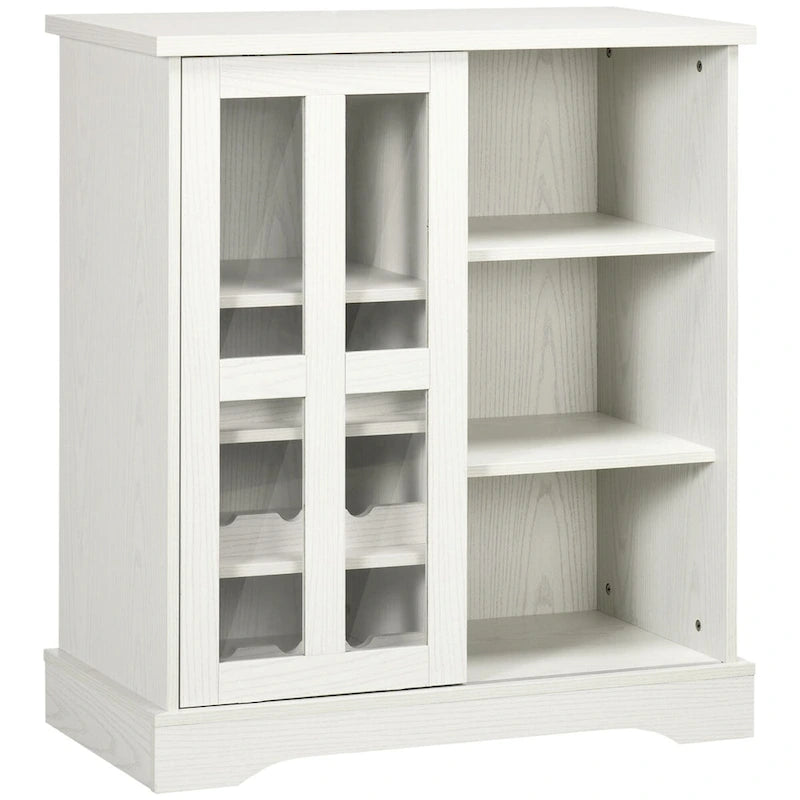 Buffet moderne, Desserte de cuisine avec casiers à vin, Porte coulissante en verre, Étagères de rangement pour salon