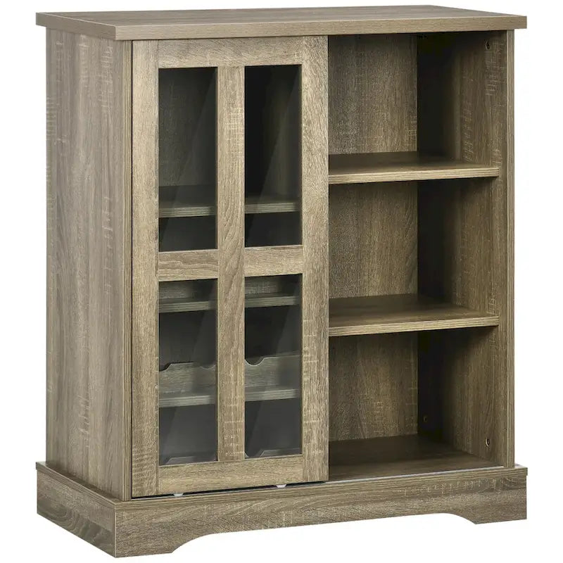 Buffet moderne, Desserte de cuisine avec casiers à vin, Porte coulissante en verre, Étagères de rangement pour salon