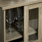 Buffet moderne, Desserte de cuisine avec casiers à vin, Porte coulissante en verre, Étagères de rangement pour salon