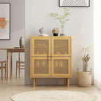 Buffet Moderne 4 Portes avec Rangement en Rotin