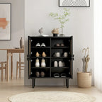 Buffet Moderne 4 Portes avec Rangement en Rotin