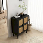 Buffet Moderne 4 Portes avec Rangement en Rotin