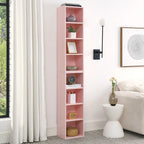 8-Tier Media Tower Rack, CD DVD Slim Storage Cabinet with Adjustable Shelves, Tall Narrow Bookcase Display Bookshelf