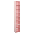 Tour de rangement multimédia à 8 niveaux, meuble de rangement CD/DVD fin avec étagères réglables, bibliothèque haute et étroite.