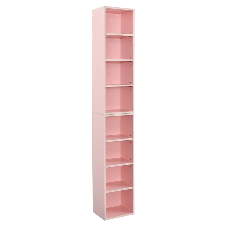 Tour de rangement multimédia à 8 niveaux, meuble de rangement CD/DVD fin avec étagères réglables, bibliothèque haute et étroite.