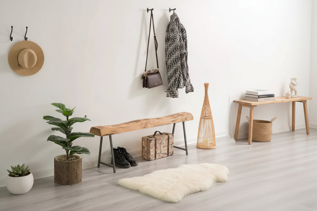 Banc d'appoint rustique en bois sculpté avec bûche naturelle