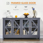 Buffet de rangement avec portes en verre trempé et étagère de rangement réglable, enfilade, gris