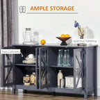 Buffet de rangement avec portes en verre trempé et étagère de rangement réglable, enfilade, gris