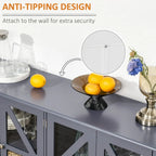 Buffet de rangement avec portes en verre trempé et étagère de rangement réglable, enfilade, gris