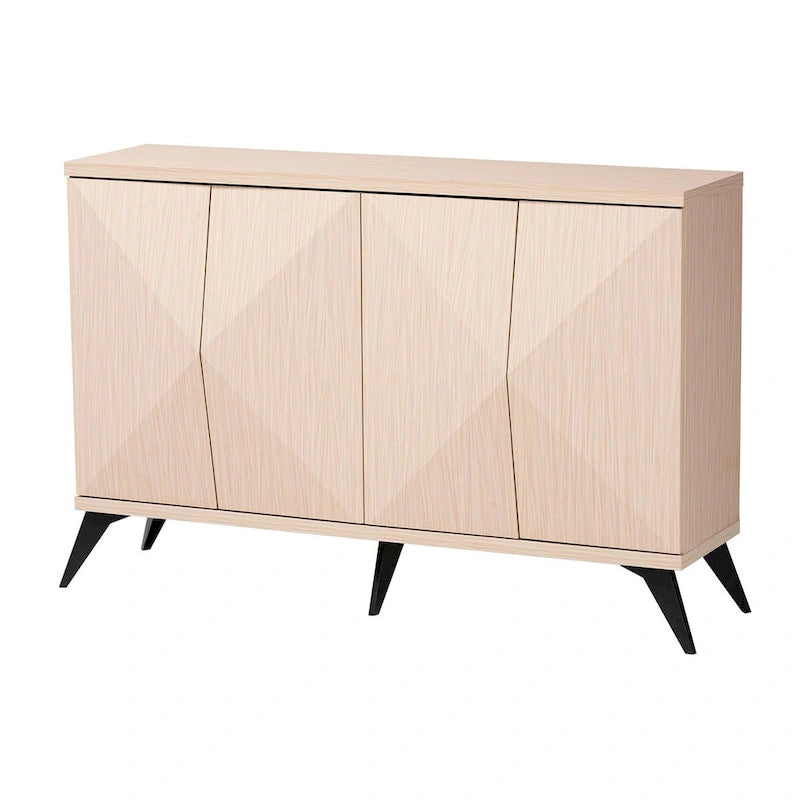 Buffet Bahut à 4 Portes Mid-Century Moderne en Bois Bicolore Marron Clair et Noir