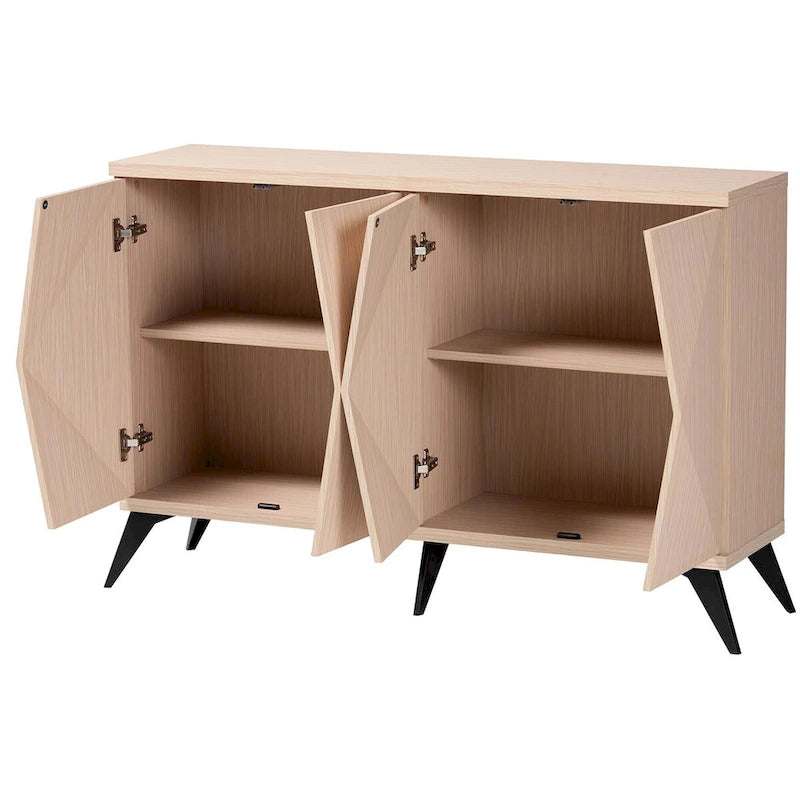 Buffet Bahut à 4 Portes Mid-Century Moderne en Bois Bicolore Marron Clair et Noir