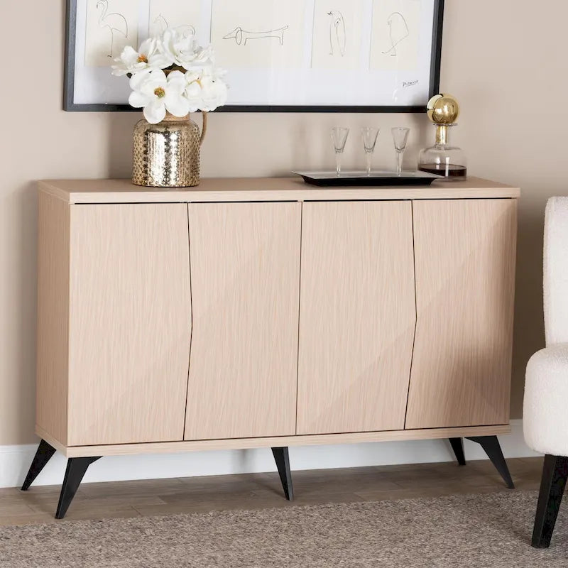 Buffet Bahut à 4 Portes Mid-Century Moderne en Bois Bicolore Marron Clair et Noir