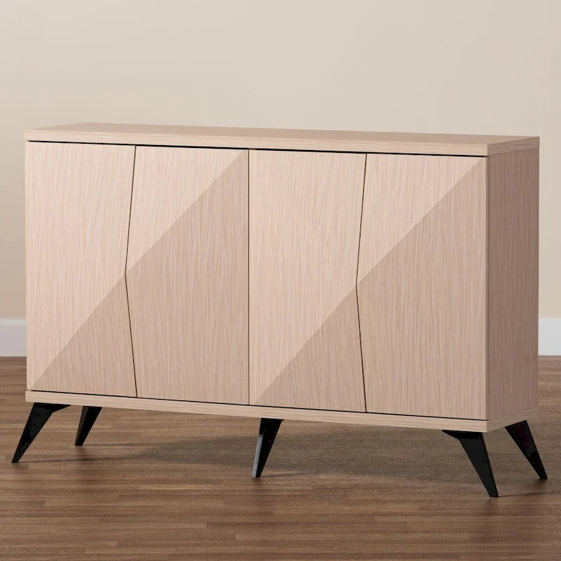 Buffet Bahut à 4 Portes Mid-Century Moderne en Bois Bicolore Marron Clair et Noir