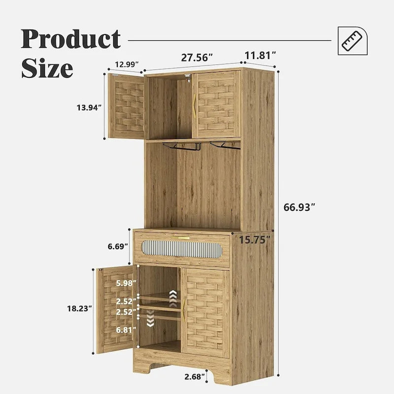 Buffet et vaisselier Accent Kitchen – Armoire de rangement en bois avec tiroir vitré et emplacement pour micro-ondes