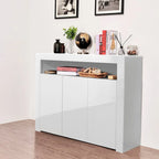 Black High Gloss with LED Light, Modern Kitchen Unit Cupboard Buffet Wooden Storage Display Cabinet TV Stand with 3 Doors