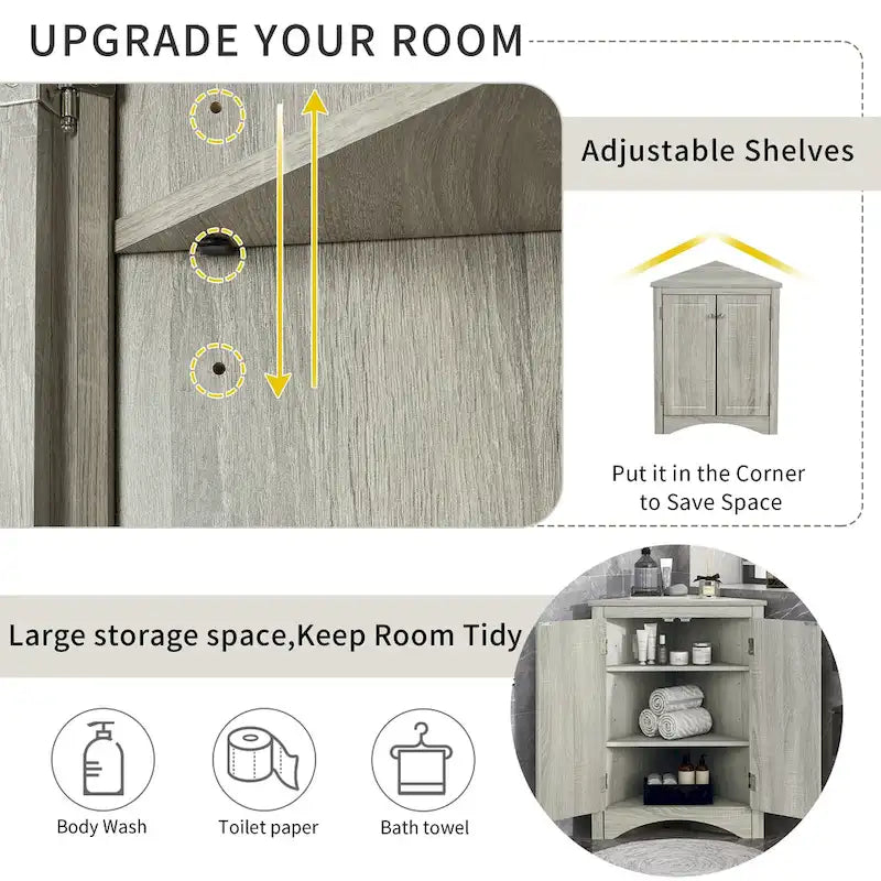 Meuble de rangement de salle de bain avec étagères réglables Meuble bas autoportant – 43,7L x 43,7l x 80H cm
