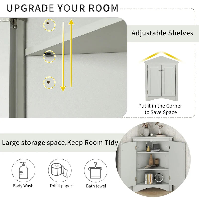 Meuble de rangement de salle de bain avec étagères réglables Meuble bas autoportant – 43,7L x 43,7l x 80H cm