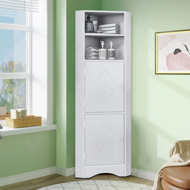 Meuble de rangement haut d'angle de salle de bain moderne en bois avec poignées métalliques